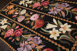 6x9 Black, Gold, Pink Color Hand Woven French Needlepoint Wool Traditional Oriental Rug