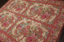 6x9 Rose, Ivory, Pink Color Hand Woven French Needlepoint Wool Traditional Oriental Rug