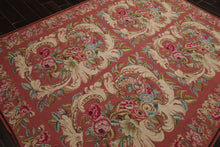6x9 Rose, Ivory, Pink Color Hand Woven French Needlepoint Wool Traditional Oriental Rug