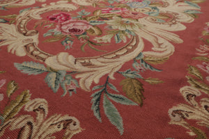 6x9 Rose, Ivory, Pink Color Hand Woven French Needlepoint Wool Traditional Oriental Rug