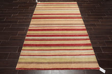 Multi Size Hand Knotted Tibetan 100% Wool Stripes Oriental Area Rug Rust