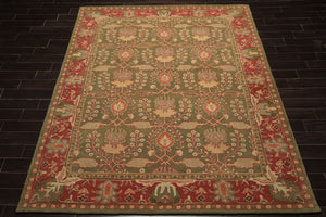 8x10 Sage, Rose, Beige Color Hand Tufted William Morris Wool Arts & Crafts Oriental Rug