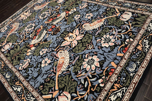 Multi Size Black Blue Ivory Color Hand Tufted William Morris Wool Arts & Crafts Oriental Rug