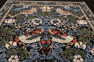 Multi Size Black Blue Ivory Color Hand Tufted William Morris Wool Arts & Crafts Oriental Rug