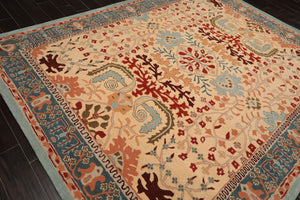 8x10 Light Peach
, Aqua
, Rust
 Color Hand Tufted William Morris
 Wool Arts & Crafts
 Oriental Rug