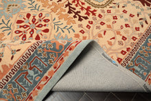 8x10 Light Peach
, Aqua
, Rust
 Color Hand Tufted William Morris
 Wool Arts & Crafts
 Oriental Rug