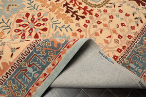 8x10 Light Peach
, Aqua
, Rust
 Color Hand Tufted William Morris
 Wool Arts & Crafts
 Oriental Rug