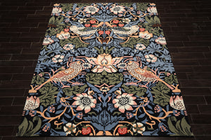 Multi Size Black Blue Ivory Color Hand Tufted William Morris Wool Arts & Crafts Oriental Rug