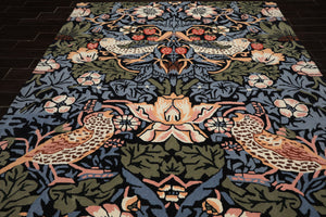 Multi Size Black Blue Ivory Color Hand Tufted William Morris Wool Arts & Crafts Oriental Rug