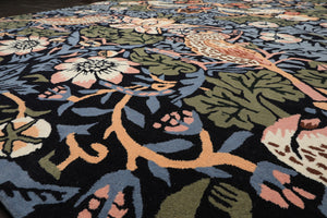 Multi Size Black Blue Ivory Color Hand Tufted William Morris Wool Arts & Crafts Oriental Rug