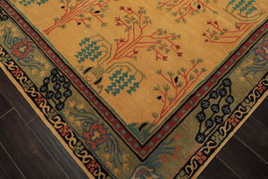 Multi Size Gold Pistacchio Raspberry Color Hand Tufted Donegal Wool Arts & Crafts Oriental Rug