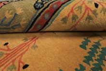 Multi Size Gold Pistacchio Raspberry Color Hand Tufted Donegal Wool Arts & Crafts Oriental Rug