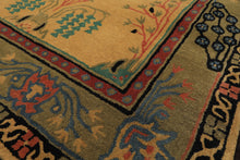 Multi Size Gold Pistacchio Raspberry Color Hand Tufted Donegal Wool Arts & Crafts Oriental Rug