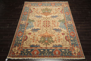 Multi Size Beige Aqua Blue Color Hand Knotted Oushak Wool Arts & Crafts Oriental Rug