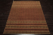 8x10 Raspberry, Rust, Moss Color Hand Tufted  Wool and Bamboo Silk Modern & Contemporary Oriental Rug