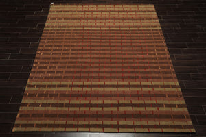 8x10 Raspberry, Rust, Moss Color Hand Tufted  Wool and Bamboo Silk Modern & Contemporary Oriental Rug