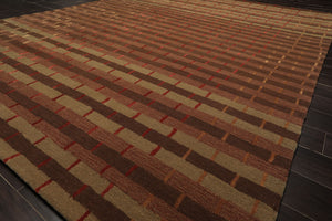 8x10 Raspberry, Rust, Moss Color Hand Tufted  Wool and Bamboo Silk Modern & Contemporary Oriental Rug