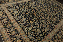 10x14 Black, Ivory, Mint Color Hand Knotted Kashan Wool Traditional Oriental Rug
