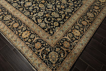 10x14 Black, Ivory, Mint Color Hand Knotted Kashan Wool Traditional Oriental Rug