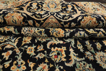 10x14 Black, Ivory, Mint Color Hand Knotted Kashan Wool Traditional Oriental Rug