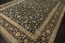 10x14 Black, Ivory, Mint Color Hand Knotted Kashan Wool Traditional Oriental Rug
