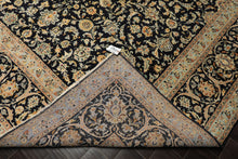 10x14 Black, Ivory, Mint Color Hand Knotted Kashan Wool Traditional Oriental Rug