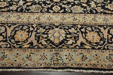 10x14 Black, Ivory, Mint Color Hand Knotted Kashan Wool Traditional Oriental Rug