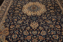 9x13 Navy, Ivory, Beige Color Hand Knotted Kashan Wool Traditional Oriental Rug