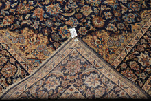9x13 Navy, Ivory, Beige Color Hand Knotted Kashan Wool Traditional Oriental Rug