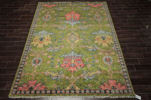 Multi Size Green Pink Navy Color Hand Knotted Turkish Oushak 100% Wool Traditional Oriental Rug