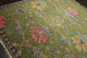 Multi Size Green Pink Navy Color Hand Knotted Turkish Oushak 100% Wool Traditional Oriental Rug