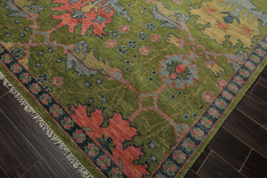 Multi Size Green Pink Navy Color Hand Knotted Turkish Oushak 100% Wool Traditional Oriental Rug