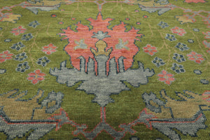 Multi Size Green Pink Navy Color Hand Knotted Turkish Oushak 100% Wool Traditional Oriental Rug