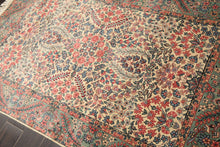 4x6 Ivory, Aqua, Navy Color Hand Knotted Kerman New Zealand Wool Traditional Oriental Rug