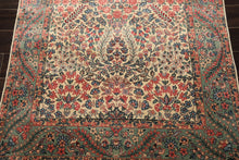 4x6 Ivory, Aqua, Navy Color Hand Knotted Kerman New Zealand Wool Traditional Oriental Rug