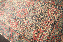 4x6 Ivory, Aqua, Navy Color Hand Knotted Kerman New Zealand Wool Traditional Oriental Rug