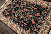4x6 Black, Ivory, Aqua Color Hand Knotted French Aubusson Savonnerie Wool Traditional Oriental Rug