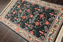 4x6 Emerald, Ivory, Rose Color Hand Knotted French Aubusson Savonnerie Wool Traditional Oriental Rug
