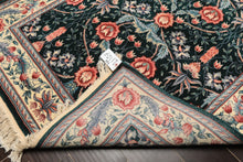 4x6 Emerald, Ivory, Rose Color Hand Knotted French Aubusson Savonnerie Wool Traditional Oriental Rug