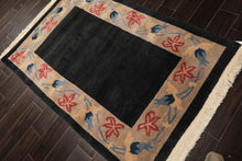 4x6 Charcoal, Tan, Rose Color Hand Knotted Tibetan Wool Transitional Oriental Rug
