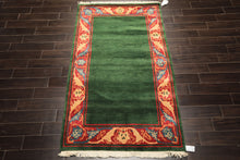 4x7 Green, Coral, Peach Color Hand Knotted Tibetan Wool Transitional Oriental Rug