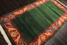 4x7 Green, Coral, Peach Color Hand Knotted Tibetan Wool Transitional Oriental Rug