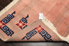 7 Runner Blush, Brown, Navy Color Hand Knotted Tibetan Wool Transitional Oriental Rug