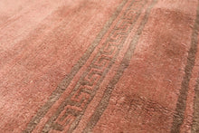 7 Runner Blush, Brown, Navy Color Hand Knotted Tibetan Wool Transitional Oriental Rug