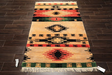 4x6 Beige, Faded Peach, Black Color Hand Knotted Tibetan Wool  Oriental Rug
