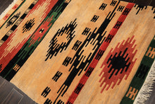 4x6 Beige, Faded Peach, Black Color Hand Knotted Tibetan Wool  Oriental Rug