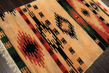 4x6 Beige, Faded Peach, Black Color Hand Knotted Tibetan Wool  Oriental Rug