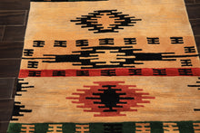 4x6 Beige, Faded Peach, Black Color Hand Knotted Tibetan Wool  Oriental Rug