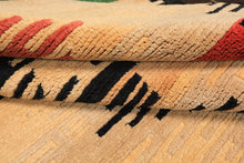 4x6 Beige, Faded Peach, Black Color Hand Knotted Tibetan Wool  Oriental Rug