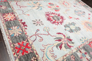 Aqua Hand Knotted Modern & Contemporary Oushak Wool Oriental Rug, LoomBloom 9'6"x12'2"